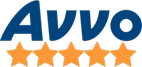 Avvo logo in blue text above five orange stars, indicating a five-star rating.